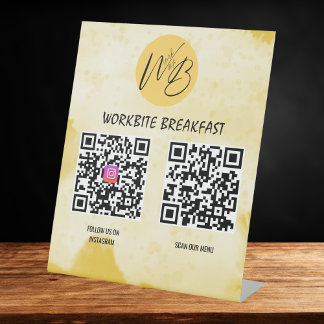 Gele Waterverf Restaurant Instagram QR Code Reclamebord Met Voetstuk