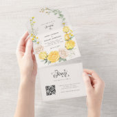 Gele Waterverf Roos Bloem & Moderne Typografie All In One Uitnodiging (Afscheurbaar)