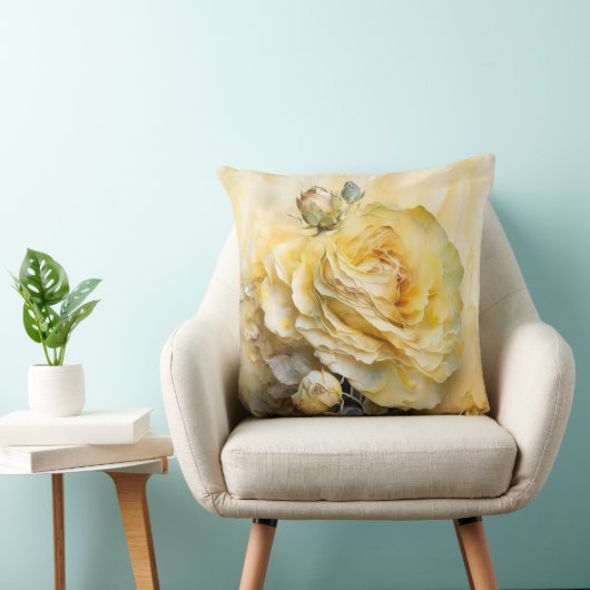 Gele Waterverf Roos Vergroot Kussen (Stoel)