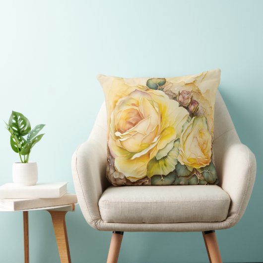 Gele Waterverf Roos Vergroot Kussen (Stoel)