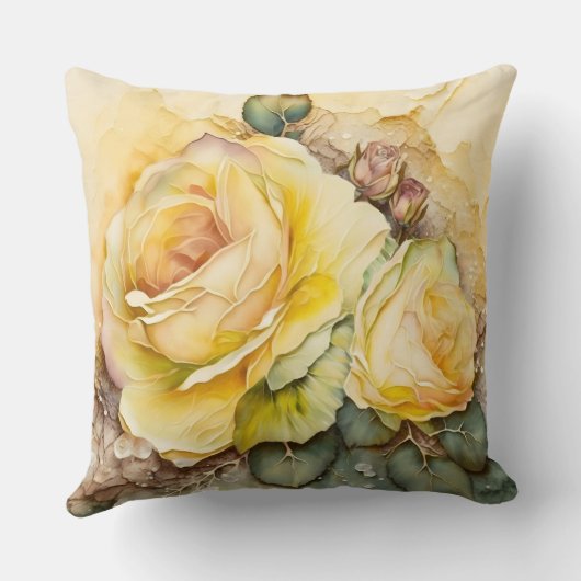 Gele Waterverf Roos vergroot Kussen (Achterkant)