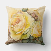 Gele Waterverf Roos vergroot Kussen (Voorkant)