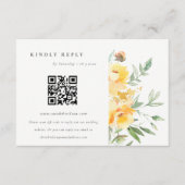Gele Waterverf Roos Vloerbruiloft QR-code RSVP Informatiekaartje (Voorkant)