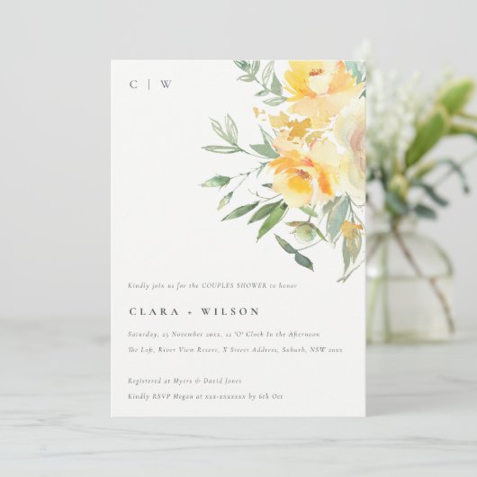 Gele Waterverf Roos Vloerbundelkoeschol Kaart (Staand voorkant)