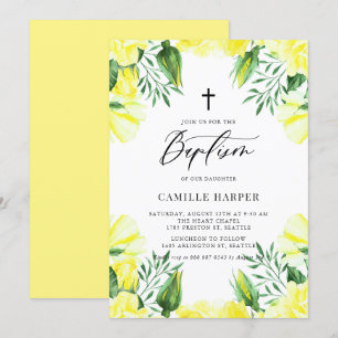Gele Waterverf Rozen Garland Baptisme Kaart