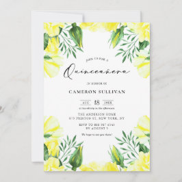 Gele Waterverf Rozen Garland Quinceañera Kaart