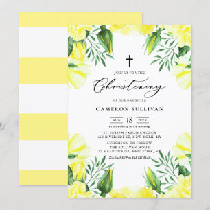 Gele Waterverf Rozen Garland Summer Christening Kaart
