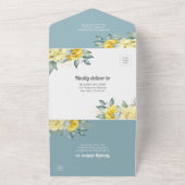 Gele waterverf rozen klassieke groene bruiloft all in one uitnodiging (Buitenkant)