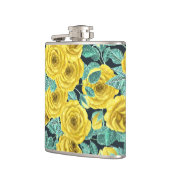 Gele waterverf rozen met bladeren en knoppen heupfles (Links)