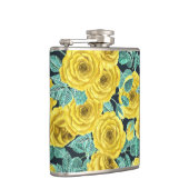 Gele waterverf rozen met bladeren en knoppen heupfles (Rechts)