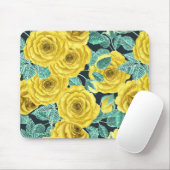 Gele waterverf rozen met bladeren en knoppen muismat (Met muis)