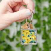 Gele waterverf rozen met bladeren en knoppen sleutelhanger (Hand)