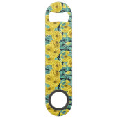 Gele waterverf rozen met bladeren en knoppen speed flessenopener (Achterkant)