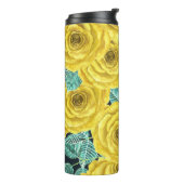 Gele waterverf rozen met bladeren en knoppen thermosbeker (Gedraaid links)
