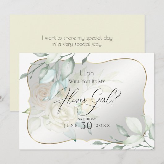 Gele Waterverf Rozen worden mijn Bloemenmeisje Kaart (Voorkant / Achterkant)