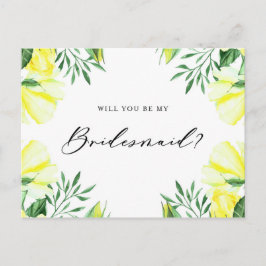 Gele Waterverf Rozen zullen je zijn mijn Bridesmai Uitnodiging Briefkaart
