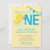 Gele Waterverf Rubber Duck 1e Verjaardagsfeestje Kaart (Voorkant)