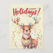 Gele Waterverf Schattigee kerstverlichting rendier Briefkaart (Voorkant)