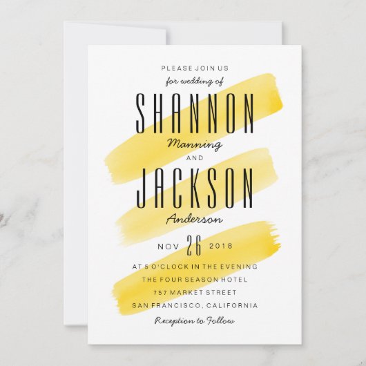 Gele Waterverf Stripes Weddenschap Kaart (Voorkant)