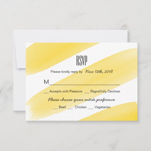 Gele Waterverf Stripes Wedding RSVP-kaart RSVP Kaartje (Voorkant)