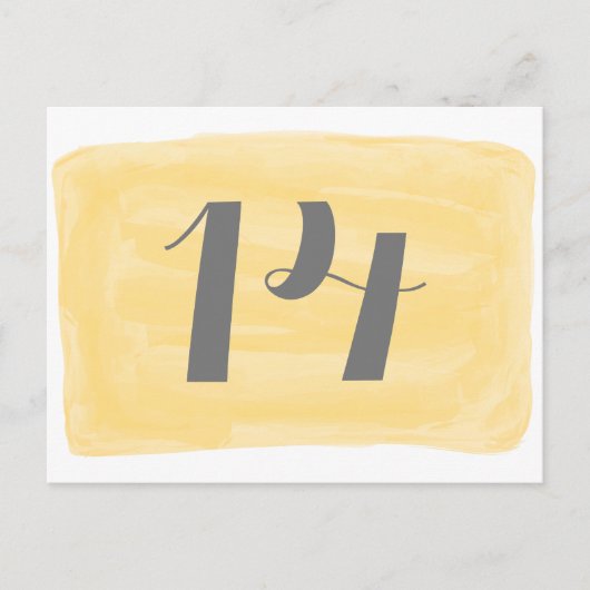 Gele Waterverf Tabelnummer Briefkaart (Voorkant)
