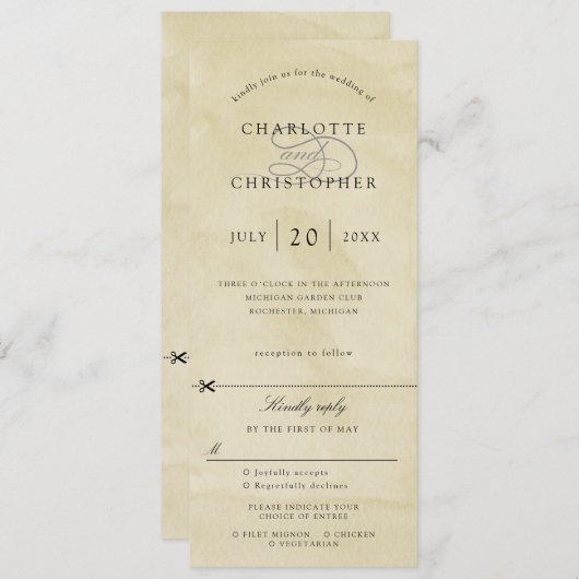 Gele waterverf trouwuitnodiging rsvp kaart (Voorkant / Achterkant)