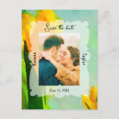 Gele Waterverf Tulps Weddenschap Foto bewaardatum Briefkaart (Voorkant)