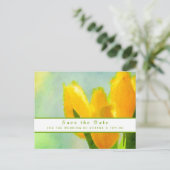 Gele Waterverf Tulps Weddenschap Save the Date Briefkaart (Staand voorkant)