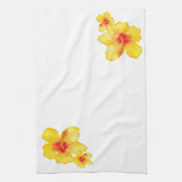 Gele waterverf van de hibiscus hawaiian florale bl theedoek