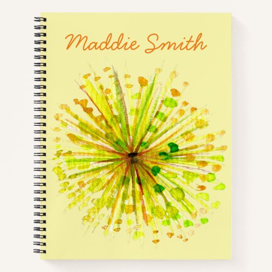 Gele waterverf van wilde bloemen andelion notitieboek (Voorkant)
