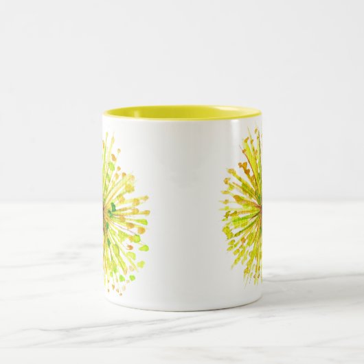 Gele waterverf van wilde bloemen andelion tweekleurige koffiemok (Center)