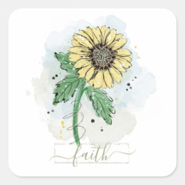 Gele Waterverf Vloer Faith Vierkante Sticker