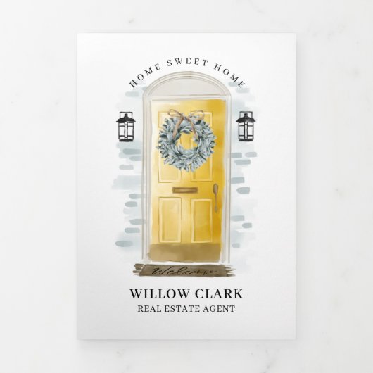Gele Waterverf Voorste deur Estate Marketing Drieluik Kaart (Cover)