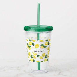 Gele Waterverf Vruchtpatroon Acryl Drinkbeker