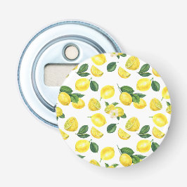 Gele Waterverf Vruchtpatroon Button Flesopener