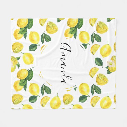 Gele Waterverf Vruchtpatroon Fleece Deken (Voorkant (Horizontaal))