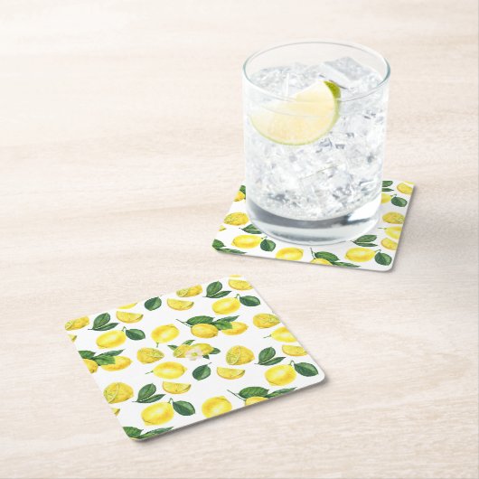 Gele Waterverf Vruchtpatroon Kartonnen Onderzetters (Insitu)