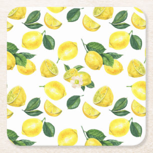 Gele Waterverf Vruchtpatroon Kartonnen Onderzetters