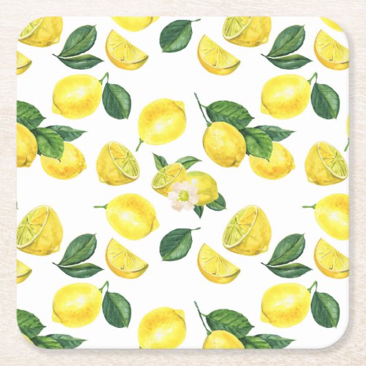 Gele Waterverf Vruchtpatroon Kartonnen Onderzetters (Voorkant)