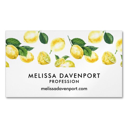 Gele Waterverf Vruchtpatroon Magnetisch Visitekaartje (Voorkant)