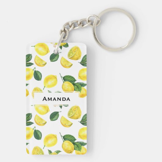 Gele Waterverf Vruchtpatroon Sleutelhanger (achterkant)