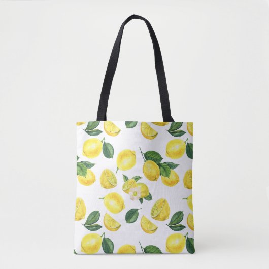 Gele Waterverf Vruchtpatroon Tote Bag (Voorkant)
