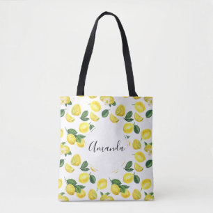 Gele Waterverf Vruchtpatroon Tote Bag