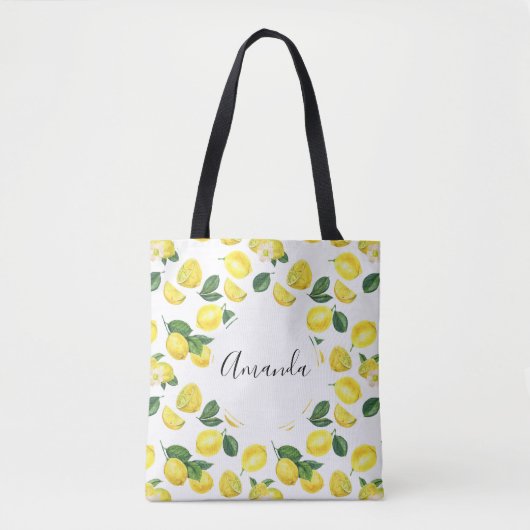 Gele Waterverf Vruchtpatroon Tote Bag (Voorkant)