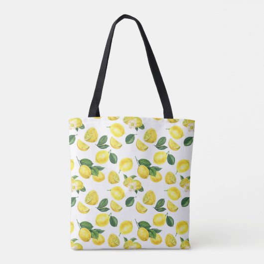 Gele Waterverf Vruchtpatroon Tote Bag (Achterkant)