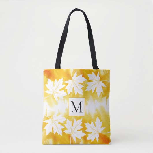Gele waterverf wasmakelblad en monogram tote bag (Voorkant)