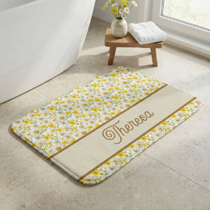 Gele Waterverf Wilde Bloem Monogramnaam Badmat