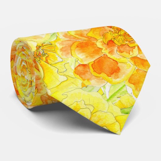 Gele waterverf zomermarigolfbloemen stropdas (Opgerold)