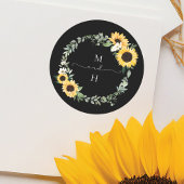 Gele Waterverf Zonnebloem Land Wreatding Wedding Ronde Sticker