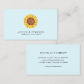 Gele Waterverf Zonnebloem Logo op Aqua Blue Visitekaartje (Voorkant / Achterkant)